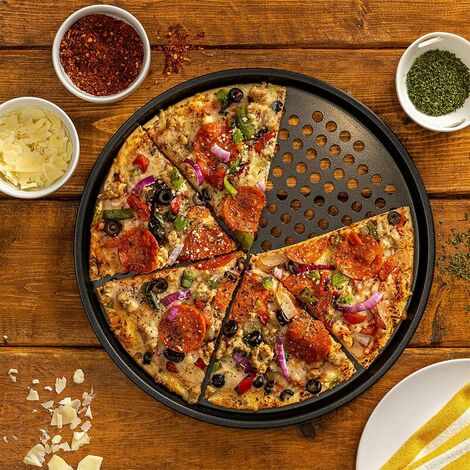 Maxi Nature Kitchenware Moules à Pizza ronde grand plaque pizzas Perforées  Anti-Adhésive four grille de cuisson professionnel - Lot de 2 : :  Cuisine et Maison