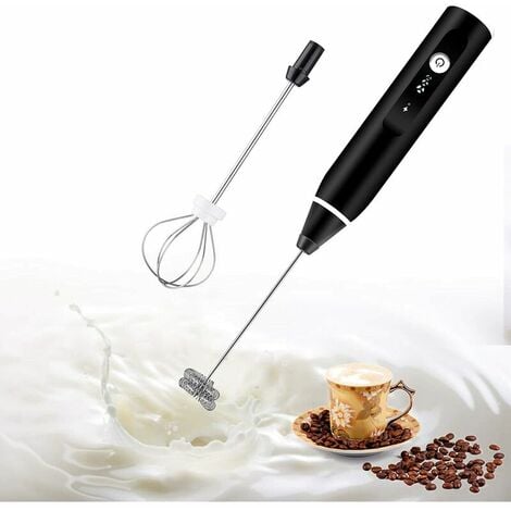 Mousseur à lait, mousseur à café électrique rechargeable par USB (noir)