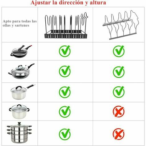 Porte-casseroles, 2 DIY Méthodes Porte-casseroles Support en Acier  Inoxydable Rangement Cuisine avec 8 Compartiments