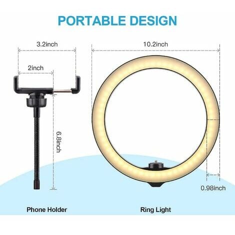 10 Selfie Ring Light avec support de trépied, lampe à LED de bureau à  intensité variable
