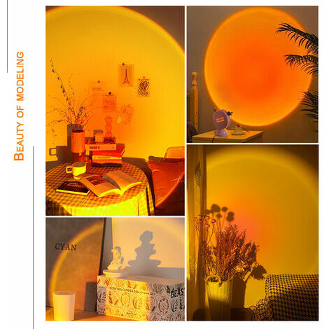 Mini lampe de projection de coucher de soleil à LED, veilleuse d'ambiance  USB 3V, lampe d'ambiance visuelle romantique pour le fond, décoration  murale, photographie,Sunset Red 【Fauve】