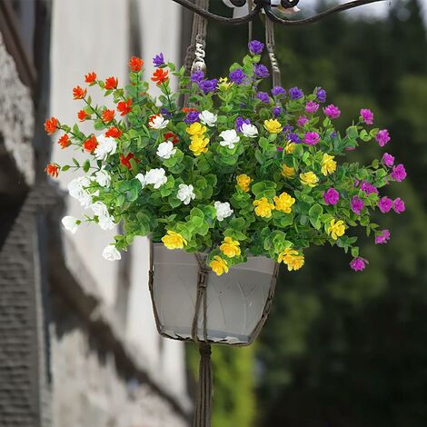 Lot de 15 bouquets de fleurs artificielles pour extérieur intérieur -  résistantes aux UV 5 Couleurs Plantes en Plastique pour Maison