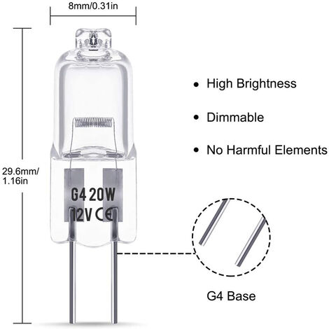 Ampoules Halogènes G4, Lampe de Base à Broche Halogène Carivent 12V 20W,  Blanc Chaud 2800K, Gradable