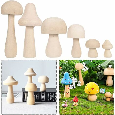 Champignons en bois inachevé, décoration en bois naturel