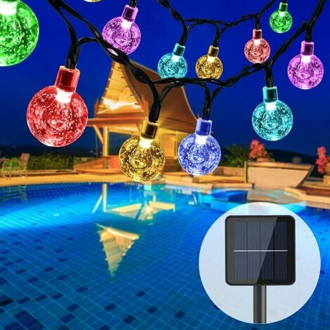 Guirlande lumineuse solaire pour extérieur, 50 LED, 8 modes, boules de  cristal, étanche, pour extérieur/intérieur, jardin, balcon, arbres,  mariages, fêtes, Noël (blanc chaud) 