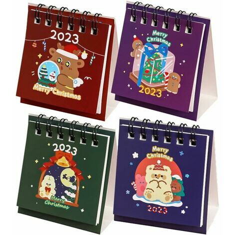 Lot de 4 mini calendriers de Noël 2023 sur pied, calendrier de bureau  mensuel en forme de bonhomme en pain d'épices, petit calendrier de table,  livre pour l'école, le bureau, la maison