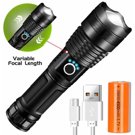 1500 Lumens Lampe Torche LED Ultra Puissante, USB Rechargeable