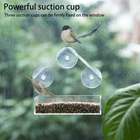 Mangeoire à oiseaux en plastique transparent avec ventouses puissantes pour  jardin extérieur，Superma