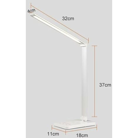 Lampe de bureau Led, dimmable 5 color 10 niveaux de luminosité, contrôle  tactile, port USB et minuterie [classe énergétique A ++]