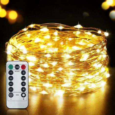 Guirlande lumineuse à piles dimmable télécommande 12m 300 LED blanc chaud 8  modes lumière IP44