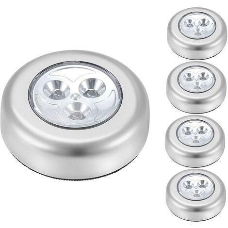 Lot de 5 Lampe Spot LED Autocollant Éclairage Supplémentaire Alimenté par 3  Piles/Batteries pour Penderie/Placard/Étagère/Entrée/Cuisine/Passage -  Argent Carivent