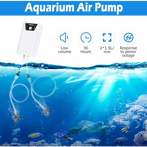 Pompe a Air Aquarium - 3W Portable Pompe à Oxygène, Lsolation Acoustique  Double et USB Rechargeable, Mini Pompe Air pour 10L-50L Aquarium Carivent