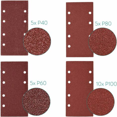 40 PCS Papier de Verre, 93 x 185mm Feuilles Abrasives pour Ponceuse  Vibrante 8 Trous Assorted P40, P60, P80, P100 Grit