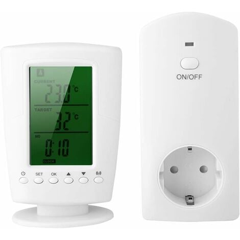 110-240V Prise de Thermostat sans Fil, Wireless Thermostat d'ambiance  programmable Intelligent avec Affichage Température