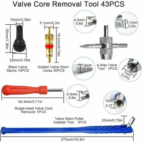 43 PCS Kit Outil de Tire Repair Anticorrosion Outil Réparation Valve de  Pneu Multifonction Demonte Valve