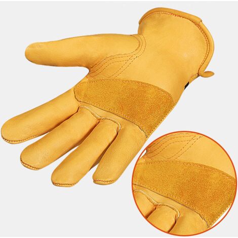 Gants de Jardinage pour Hommes/Femmes,Gants de Travail en Cuir de Vachette, Gants de Travail pour Jardin Anti-épines et Anti-Coupures - épaississement  Jaune M GROOFOO