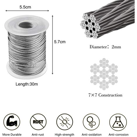 Câble métallique, fil extérieur de corde à linge d'acier inoxydable de corde  à linge résistant résistant avec le tendeur et les crochets(# 4) :  : Cuisine et Maison