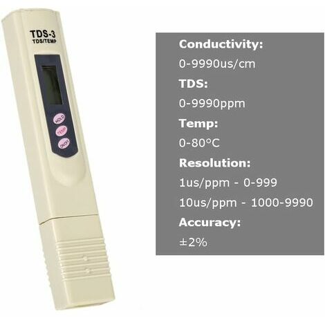 Testeur de qualité de l'eau TDS Mètre 0-9990 ppm TDS mètre pour eau potable,  aquariums, etc. : : Jardin
