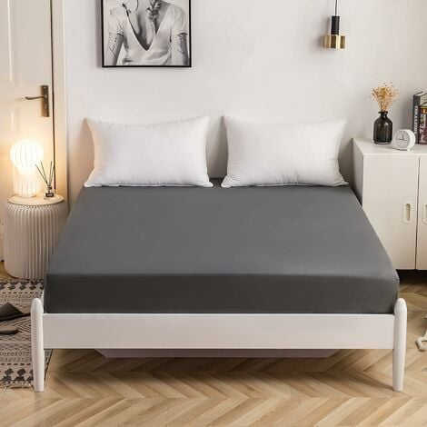 Bedding Drap Housse - Gris, 160 x 200 cm - Coupes de28 cm pour Matelas épais  - Polyester Microfibre