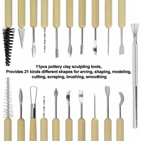 11pcs Outils de poterie, Outils de modélisation Kit d'outils en argile,  Outils de sculpture avec 11 types de spécifications pour débutants,  amateurs ou professionnels Poterie et