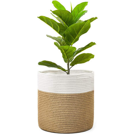 Noir et Blanc)25 cm Pot de Fleurs de avec Doublure, Panier de Rangement  tissé en Coton Cache Pot Plante Interieur pour Plantes d'intérieur, Pot de  Fleurs et décoration de la Maison