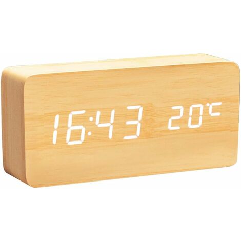 Réveil Digital Multifonctions Bluetooth Radio Affichage Led Horloge En Bois