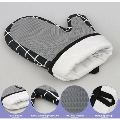 Gants de cuisine en silicone avec 2 maniques chauffantes, gants de four en  coton, résistants à la chaleur jusqu'à 250 °C, gants de cuisine