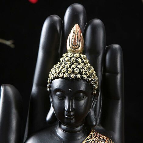 Statue de Jardin Tête de Bouddha Noir Antique 35cm Visage Buddha
