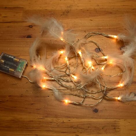 3M 20 LED Plumes Artificielles Guirlandes Lumineuses, Décoration Noël  Mariage Anniversaire Jardin Chambre Murales Intérieures, Blanc