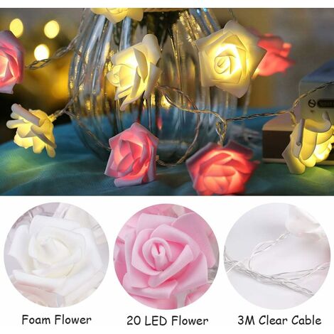 Guirlande lumineuse romantique avec 30 roses rouges de 3 m, décoration  d'intérieur avec minuterie, jolie décoration d'intérieur à piles,  décoration