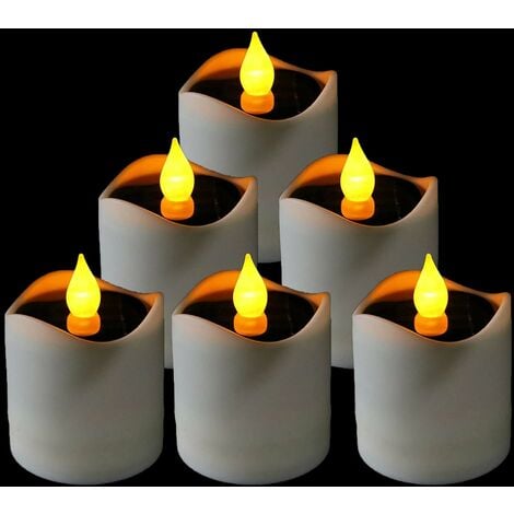 6 solaires Bougies à LED , lumière jaune Lumière vacillante ,Sans flamme  Étanches Pour l'extérieur, mariage