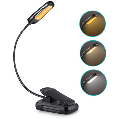 Lampe de Lecture, Lampe Lecture Rechargeable par USB avec Capteur Tactile,  Lampe Livre avec 3 Modes de Luminosité Réglables Eye-Care, Clip Flexible