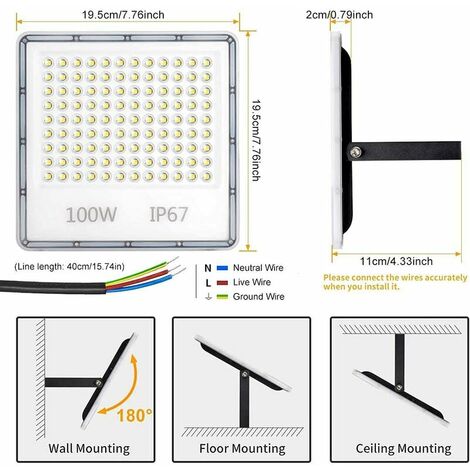 1 Paquet De Projecteur Led Dextérieur De 100 W, Luminaire Avec Prise Ip 66  Étanche, Lampe De Travail À Led, Lumière De Sécurité 6500 K Pour Cour,  Jardin, Stade, Garage, Aire De