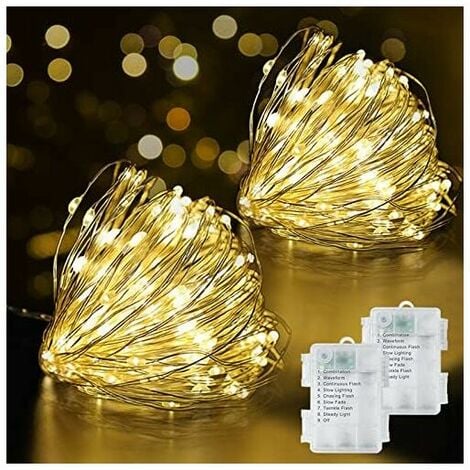 Guirlande Lumineuse,20M et 200 Guirlande LED Piles IP65 Etanche 8 Modes  Fairy Lights interieur/extérieur