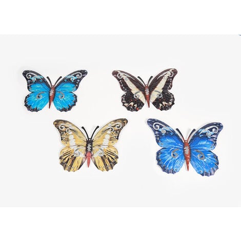 Lilaris 4 Pièces Papillon en Métal Sculpture Papillon 3D Metal Butterfly  Wall Decor Décoration Murale Papillon