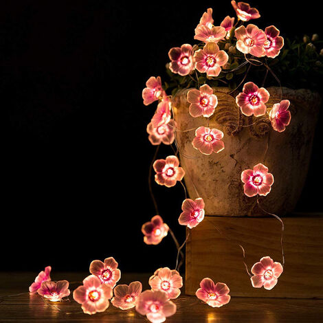 Guirlande lumineuse avec 40 LED en forme de fleur de cerisier rose