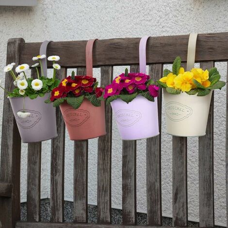 5pcs Pots de Fleurs à Suspendre en Fer Style Vinage avec Crochets Anses  Seau de Plante