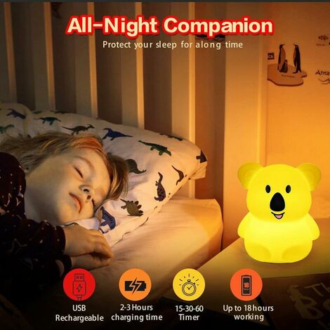 Veilleuse Koala pour enfants, lampe de chambre d'enfant en silicone pour  chambre de bébé et tout-petit, télécommande avec 9 couleurs changeantes