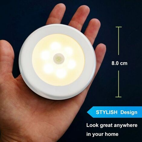 Petite Lampe de détection, veilleuse à capteur de Mouvement à LED Ronde à  économie d'énergie pour Fond de lit pour Placard(Lumière Blanche)