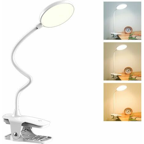 Petite Lampe de Lecture au Lit sans Fil Rechargeable à Pince, Lampe de  Chevet Tactile Portable, Mini Lampe de Bureau LED Clip on pour Enfants,  Blanche 