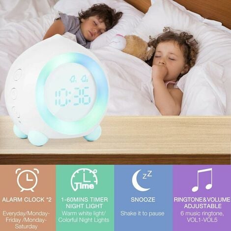 Réveil Enfant Lumineux LED Numerique Lampe Réveil Veilleuse Fille Garcons  Jour Nuit Enfant Volume Réglable Snooze Réveil en USB Charge