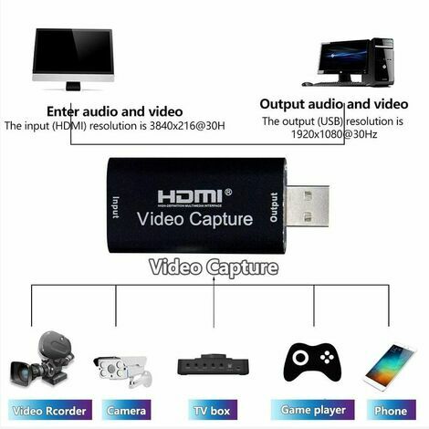 Carte de Capture vidéo, 4K HDMI vers USB 2.0, 1080P HD 30fps diffusion et  enregistrement en