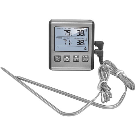 Thermomètre numérique à double sonde TP-710S - Grand écran LCD rétroéclairé  - Avec mode minuterie - Pour fumoir, cuisine, four, barbecue,Thermomètre  infrarouge laser,KoleZy