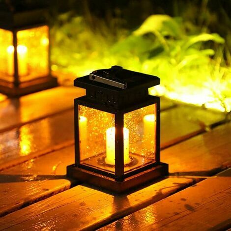 Lanterne faux feu de bois 4 LED - 12 x 12 x 18 cm - Noir