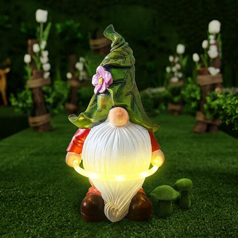 Solaire de Jardin Statue Lumières avec LED Solaire en Résine Synthétique  Nain de au Hula Hoop
