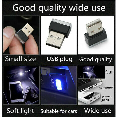 1Pc Mini USB bleu LED Voiture intérieur lumière ambiance néon lampe  Ambiante