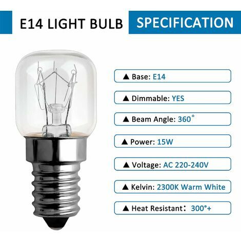 Ampoule à incandescence Lampe de four 300° E14 230V 85lm 15W 2300K gradable  300°