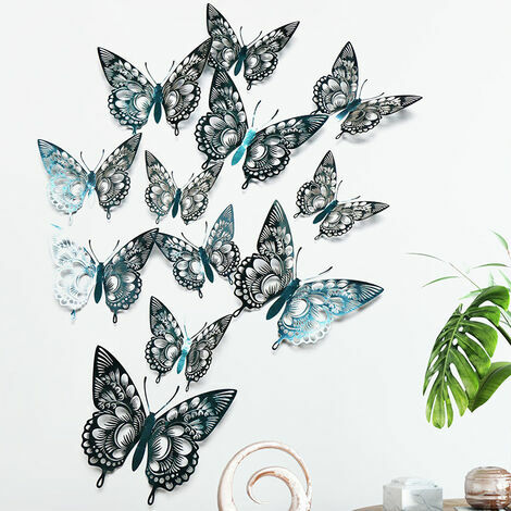 Lot de 36 autocollants muraux en forme de papillon 3D amovibles
