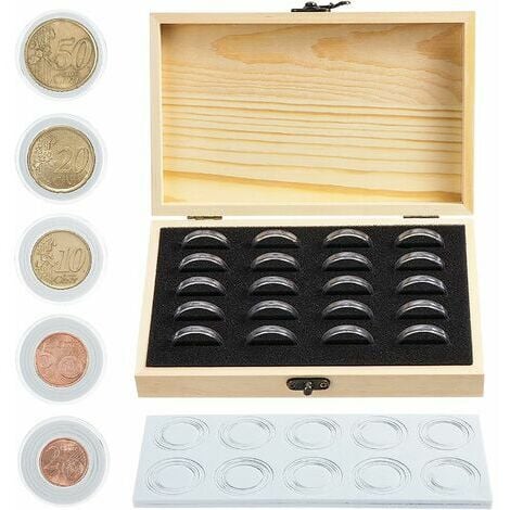 20 Pièces Capsules Monnaie Boîte, De Rangement En Bois Boîte Commémoratives  Boîte de Rangement pour pièces