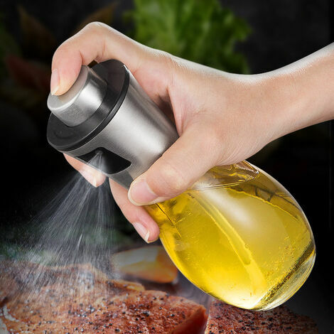 Vaporisateur d'huile, pulvérisateur d'huile d'olive 200 ml avec  distributeur en acier inoxydable étanche, bouteille d'huile en verre pour  barbecue/cuisine/salade [Classe énergétique A+++]